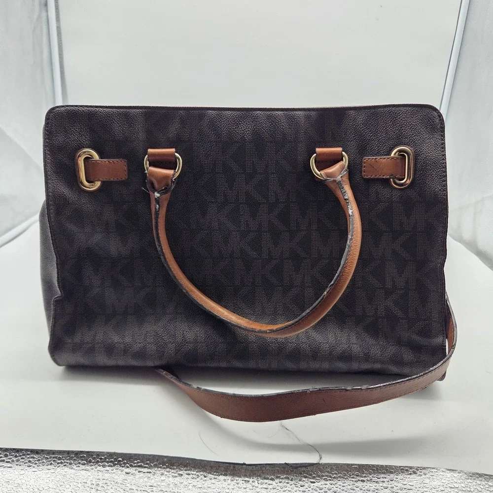 Michael Kors Hamilton Large Satchel Satchel/Top Handle Bag Logo Pattern Brown